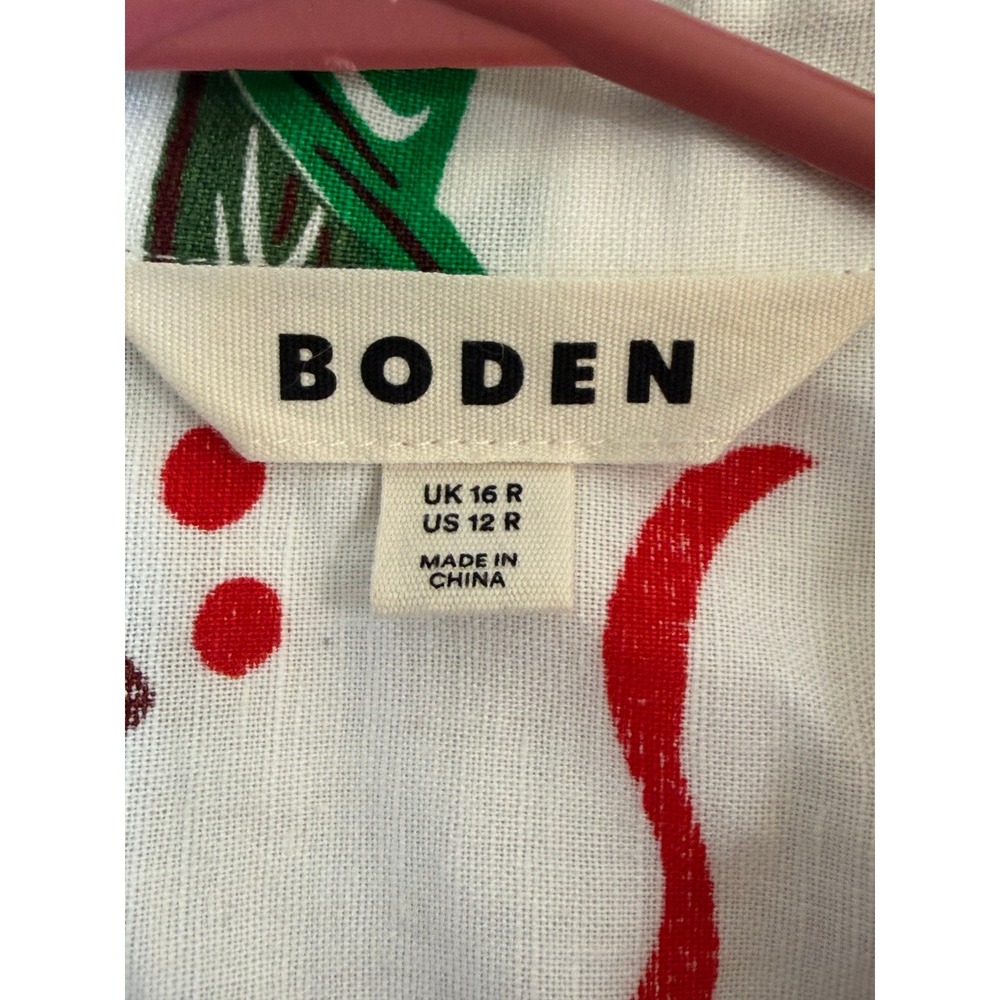Boden Clara Linen Maxi Shirt Dress Womens 12 White Lobster Pineapple Belted - Picture 10 of 12